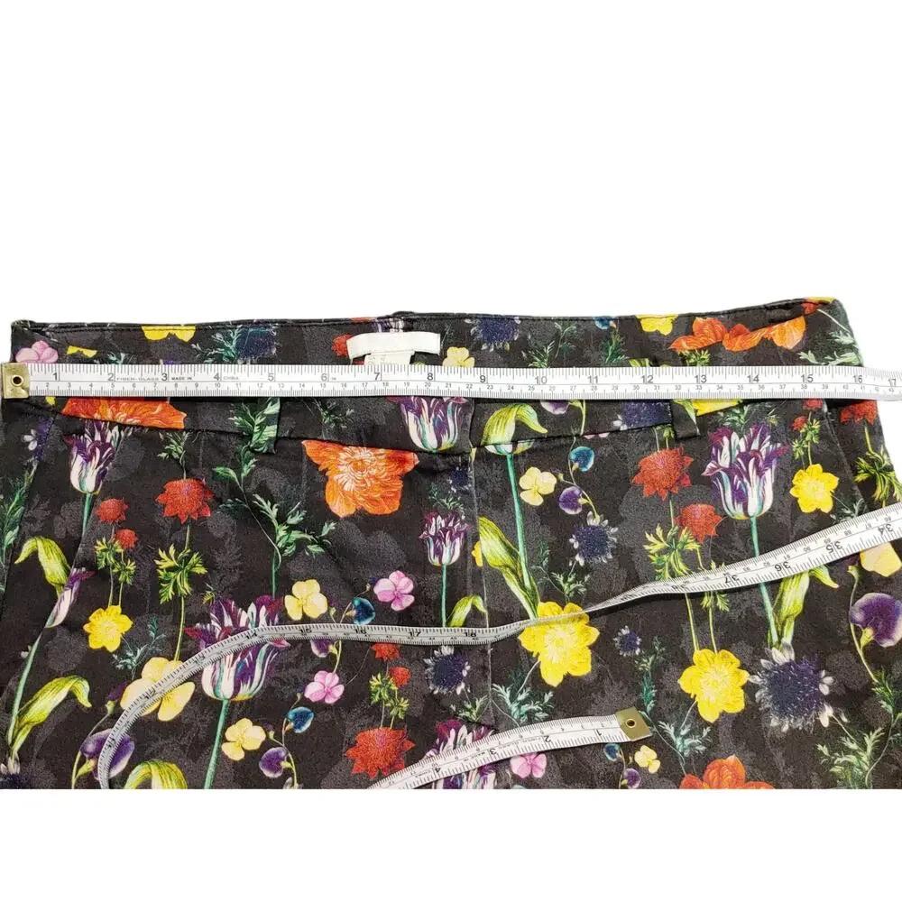 H&M Patterned Cigarette Trousers Skinny Ankle Pants Black Floral Womens Size 12
